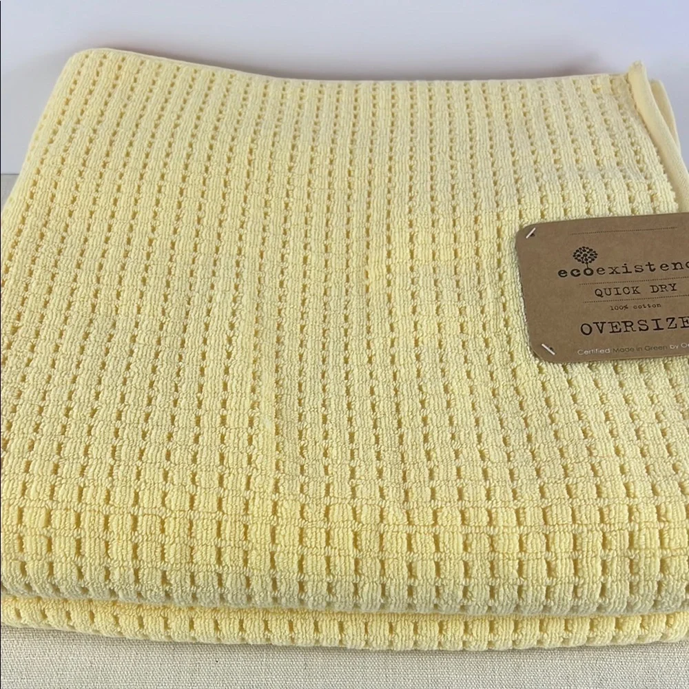Ecoexistence Oversized Bath Towel Set Waffle Weave Yellow 100% Cotton 2 Pc NEW